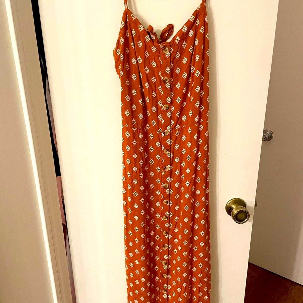 Printed orange button down